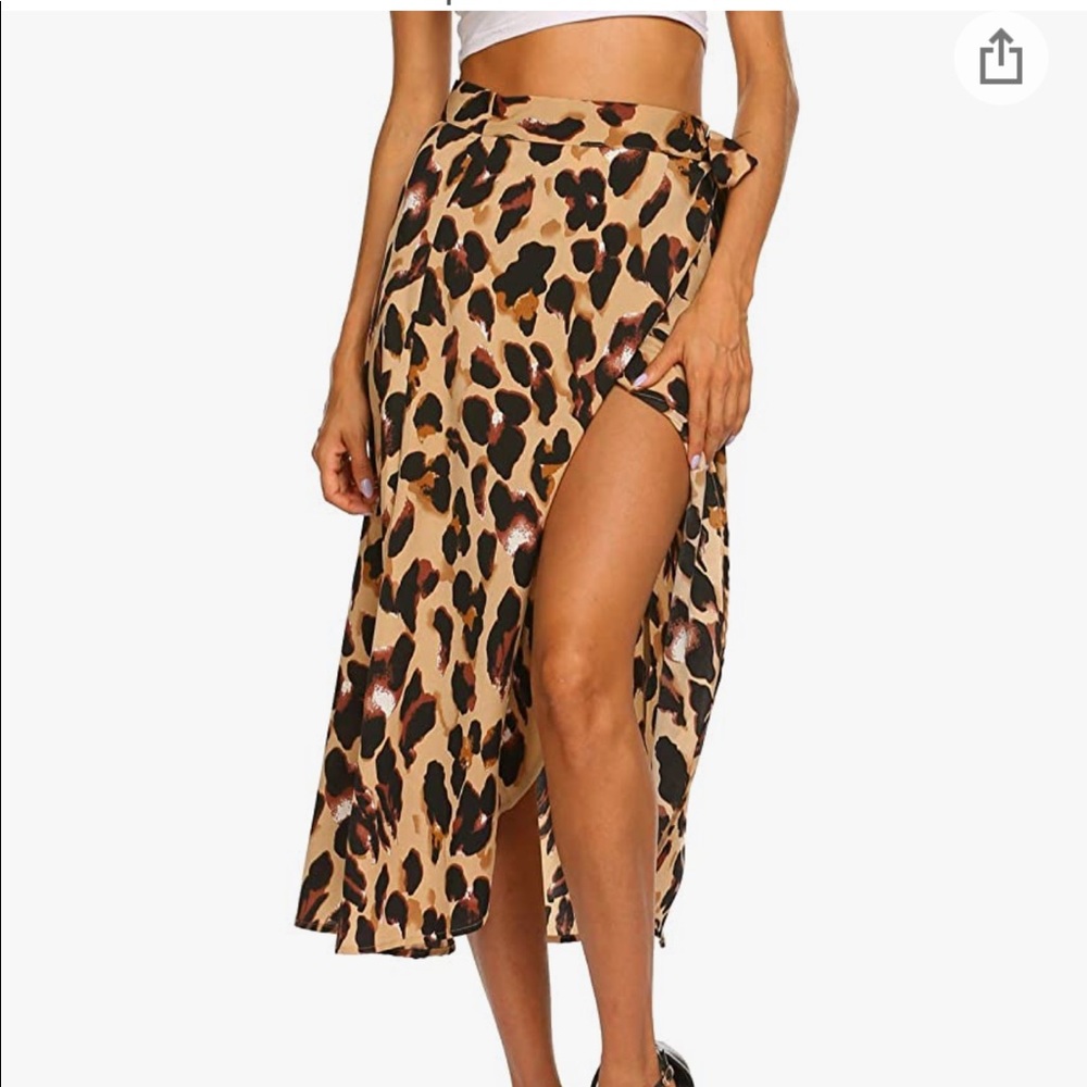 Boho Leopard High Low Split Midi Wrap Skirt